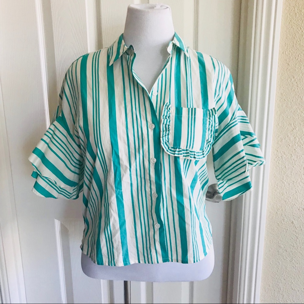 A New Day Tiered Bell Sleeve Button Down Shirt